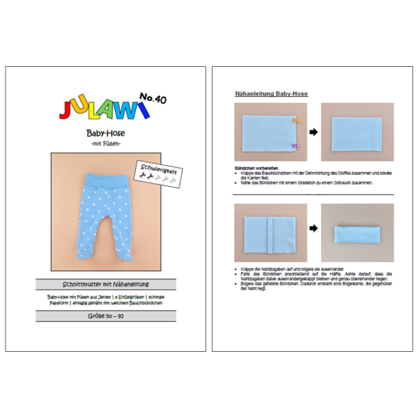 JULAWI Baby-Hose mit Füßen eBook Schnittmuster Größe 50 - 92